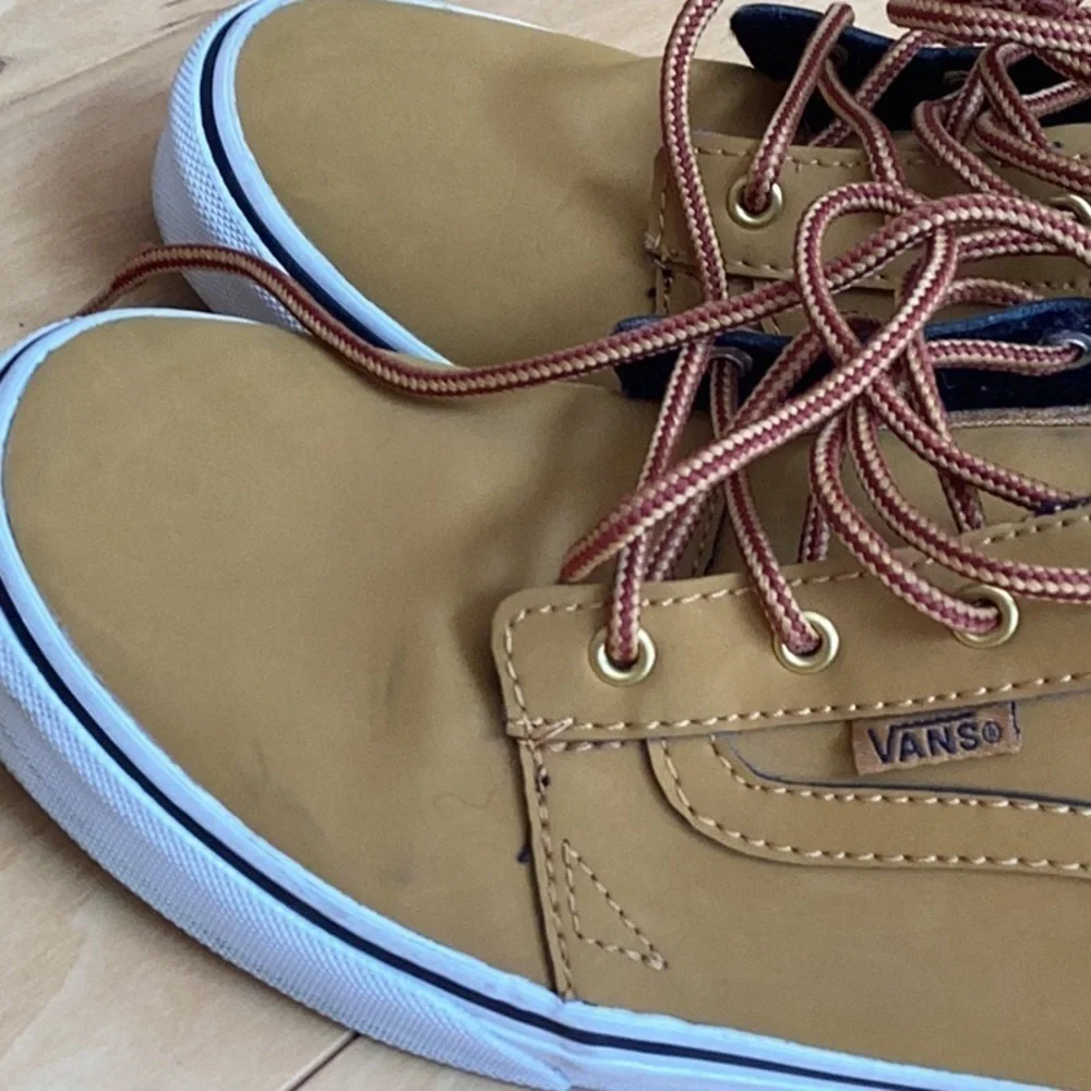 Vans youth mustard yellow with red plaid interior shoes. Size 4.5
